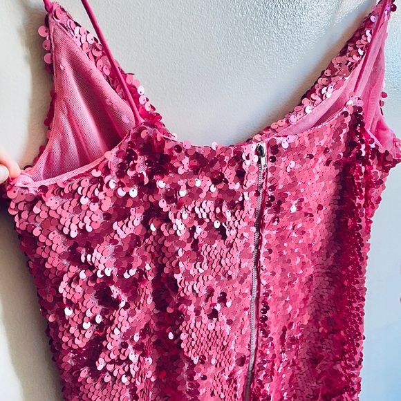 NWT L LEYDEN pink sequin sequined embellished party mini spaghetti st dress rave - Picture 10 of 12